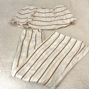 Faithfull the Brand White and Tan Striped Two-Piece Set